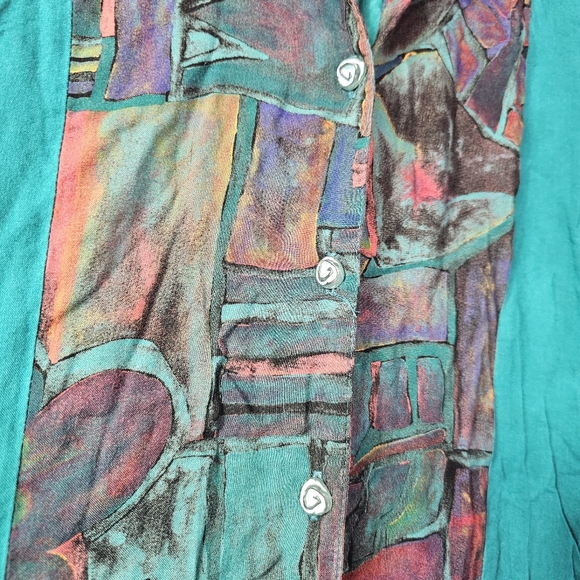 90's Vintage Dena Lauren Teal Button Up Collared Funky Shirt - Picture 6 of 10